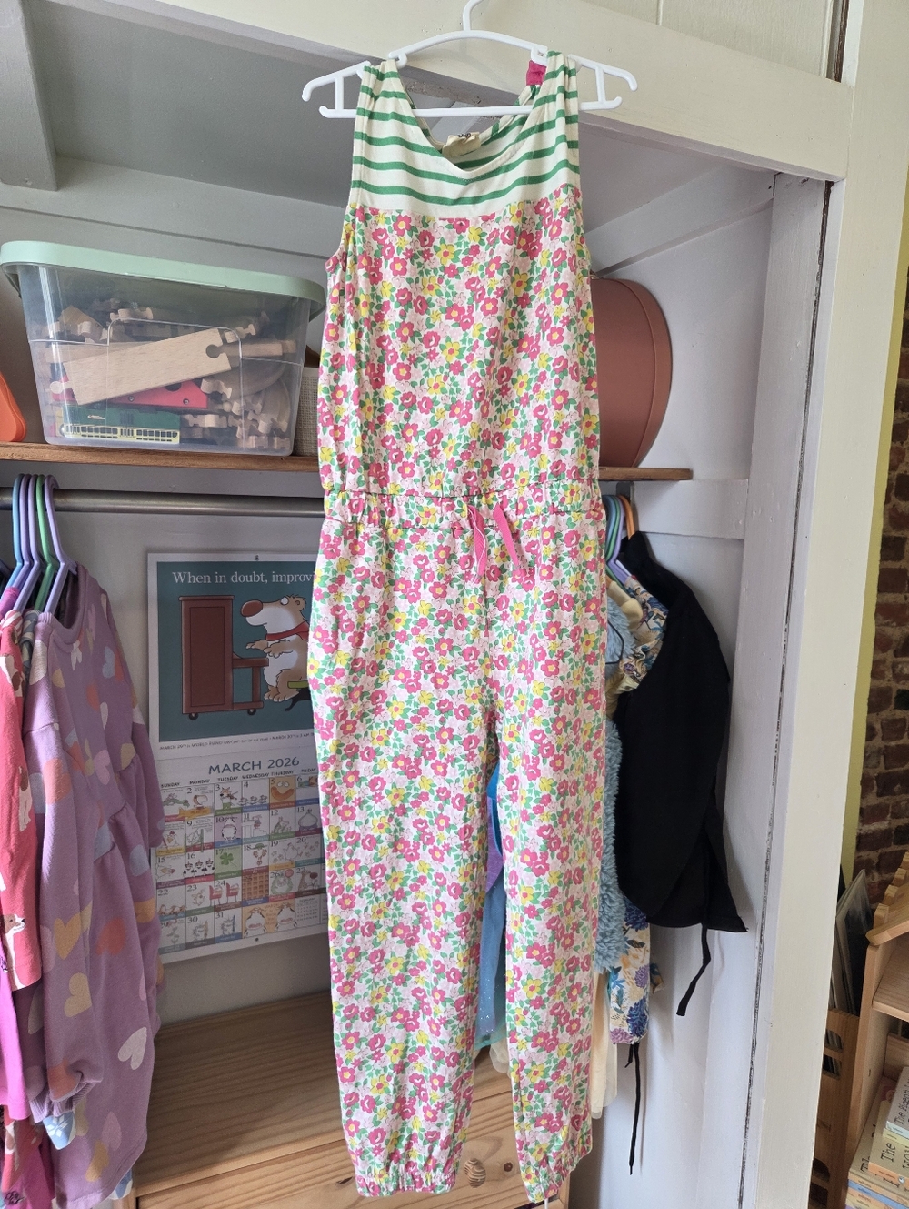 Mini Boden Girls Floral Stripe Jumpsuit - Pink & Green